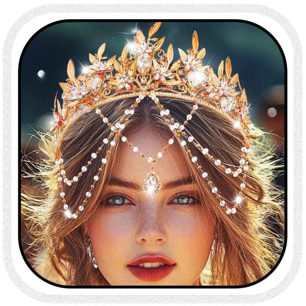 Gold Leaf Tiara Wedding Crown Crystal Headband for Women Bridal Party